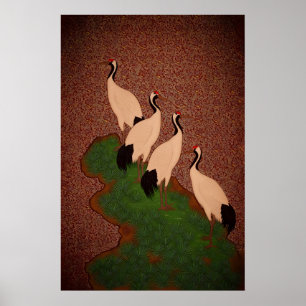 Traditional Japanese Nihonga Textured Art Poster