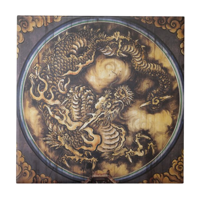 Traditional Japanese Oriental Dragon - 日本 - 鳴き龍 Ceramic Tile (Front)