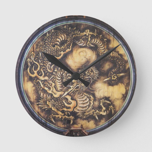 Traditional Japanese Oriental Dragon - 日本 - 鳴き龍 Round Clock (Front)