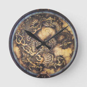 Traditional Japanese Oriental Dragon - 日本 - 鳴き龍 Round Clock