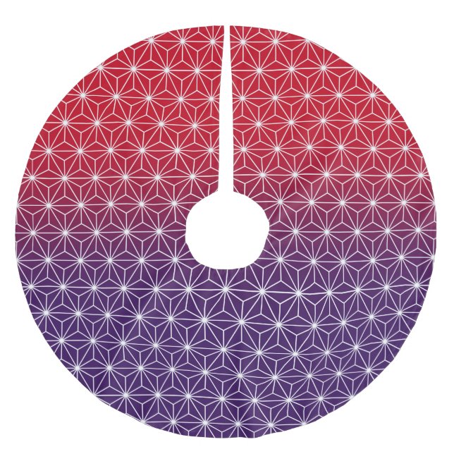 Traditional Japanese Star Pattern Red & Purple Brushed Polyester Tree Skirt (Front)