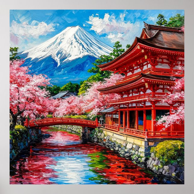 Traditional Japanese Temple with Cherry Blooms Poster (Front)