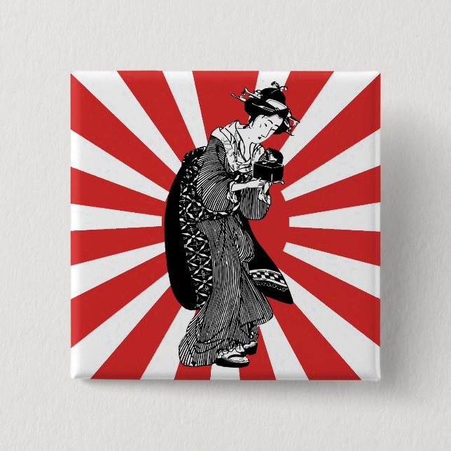 Traditional Japanese ukiyoe woman 15 Cm Square Badge (Front)