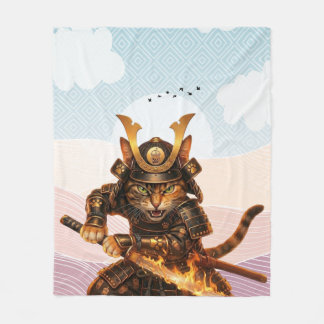 Traditional Japanese Wave Samurai Cat  Zen Blanket