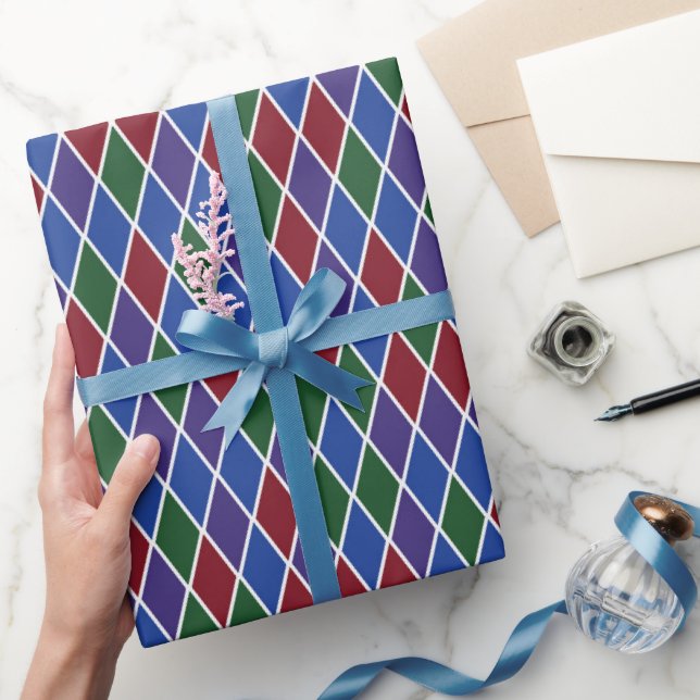 Traditional Jewel-Toned Harlequin Wrapping Paper (Gifting)