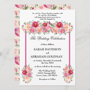 Traditional Jewish Wedding Invitations - Pink Rose