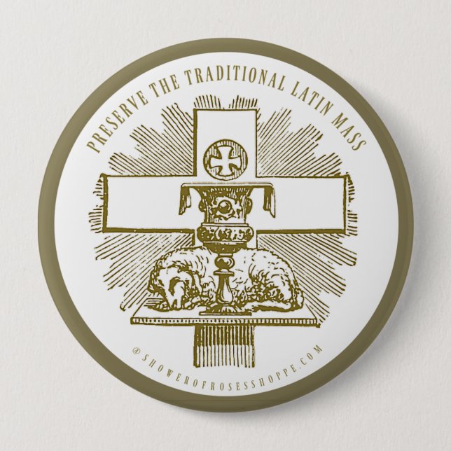 Traditional Latin Mass Gold Lamb of God Altar 10 Cm Round Badge (Front)