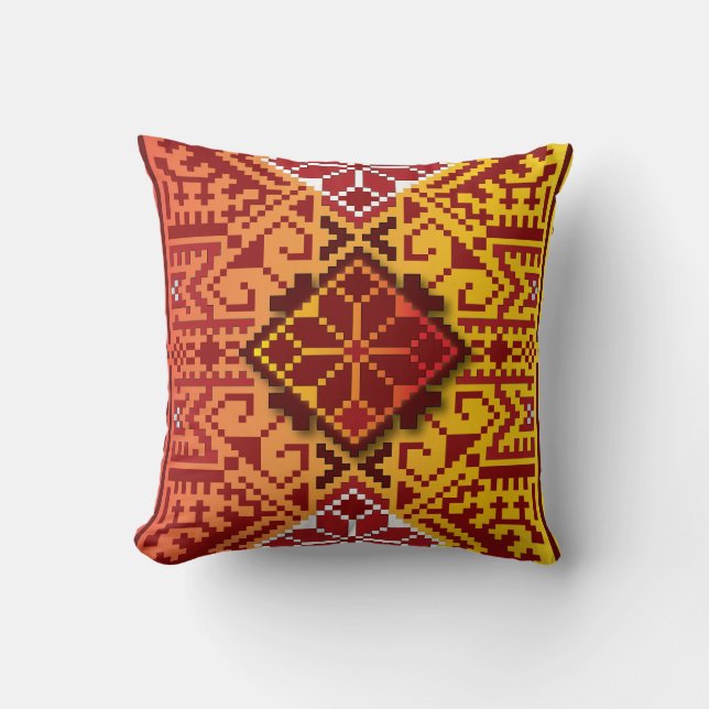 Traditional Latvian Amber Auseklis folk art design Cushion (Front)
