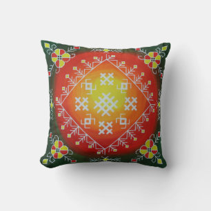Traditional Latvian folk art with symbols painting Cushion
