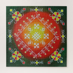 Traditional Latvian folk art with symbols painting Jigsaw Puzzle