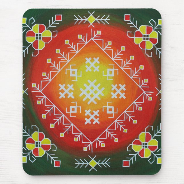 Traditional Latvian folk art with symbols painting Mouse Pad (Front)