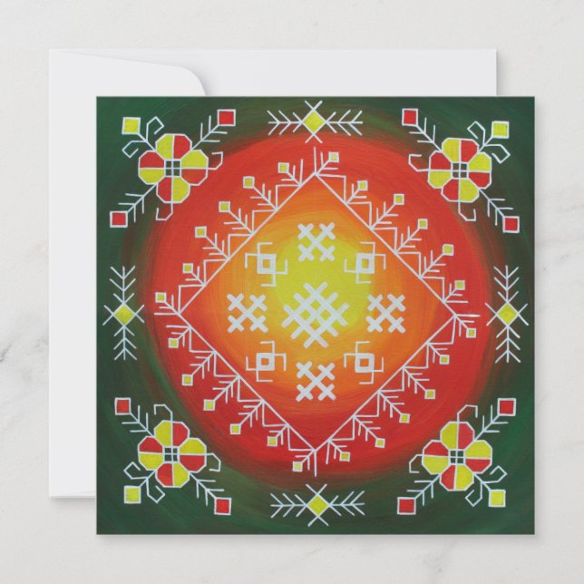 Traditional Latvian folk art with symbols painting Thank You Card (Front)