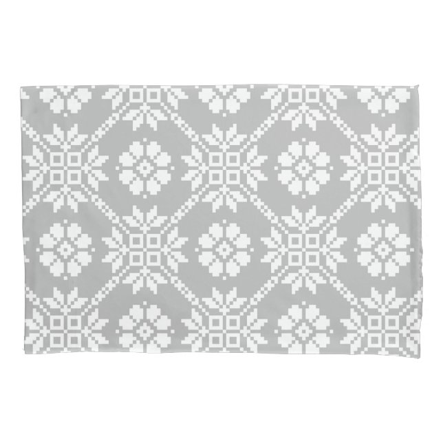 Traditional Latvian grey Sun Auseklis Saulite  Pillowcase (Front)