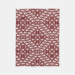 Traditional Latvian Red Design pattern Auseklis Fleece Blanket