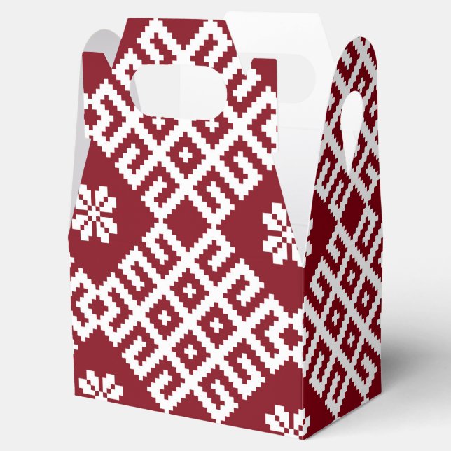 Traditional Latvian Red Design pattern Favour Box (Opened)