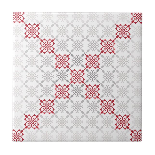 Traditional Latvian SUN sign geometric pattern II Ceramic Tile (Front)