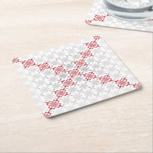 Traditional Latvian SUN sign geometric pattern II Square Paper Coaster