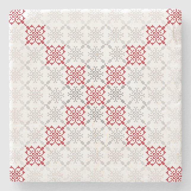 Traditional Latvian SUN sign geometric pattern II Stone Coaster (Front)