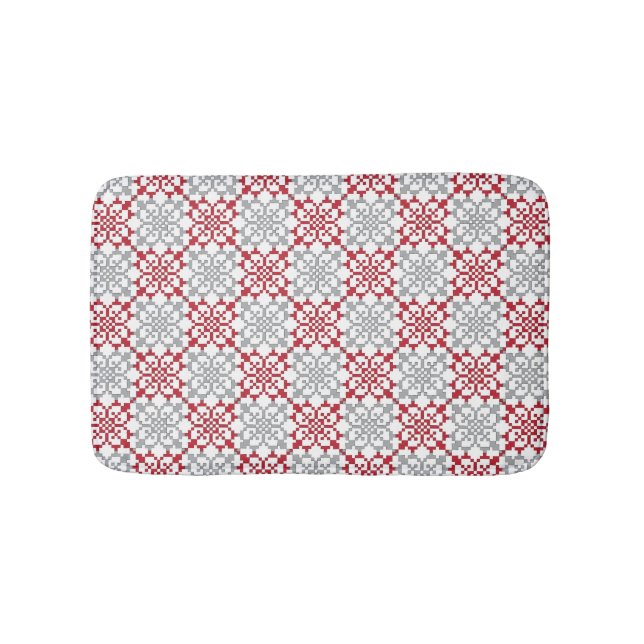 Traditional Latvian SUN sign geometric pattern III Bath Mat (Front)