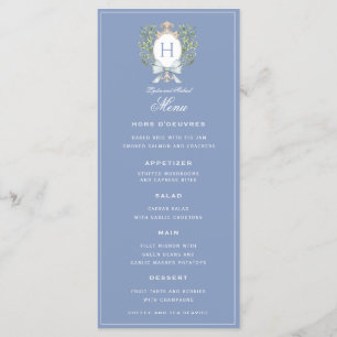 Traditional Leaf Crest w/ Bow   Monogram Blue Menu