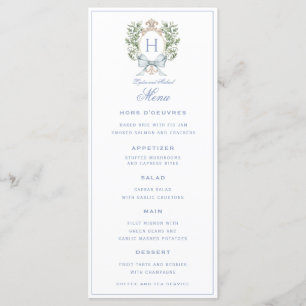 Traditional Leaf Crest w/ Bow   Monogram Wedding  Menu