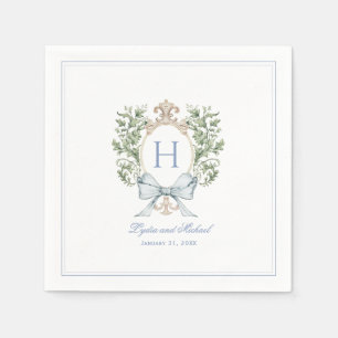 Traditional Leaf Crest w/ Bow   Monogram Wedding Napkin