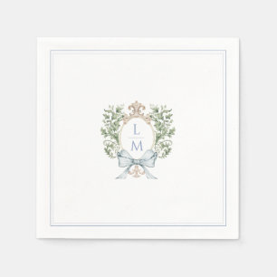 Traditional Leaf Crest w/ Bow   Monogram Wedding Napkin
