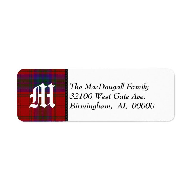 Traditional MacDougall Tartan Plaid Monogram Return Address Label (Front)