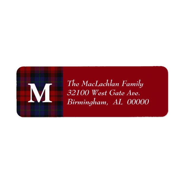 Traditional MacLachlan Tartan Plaid Monogram Return Address Label (Front)