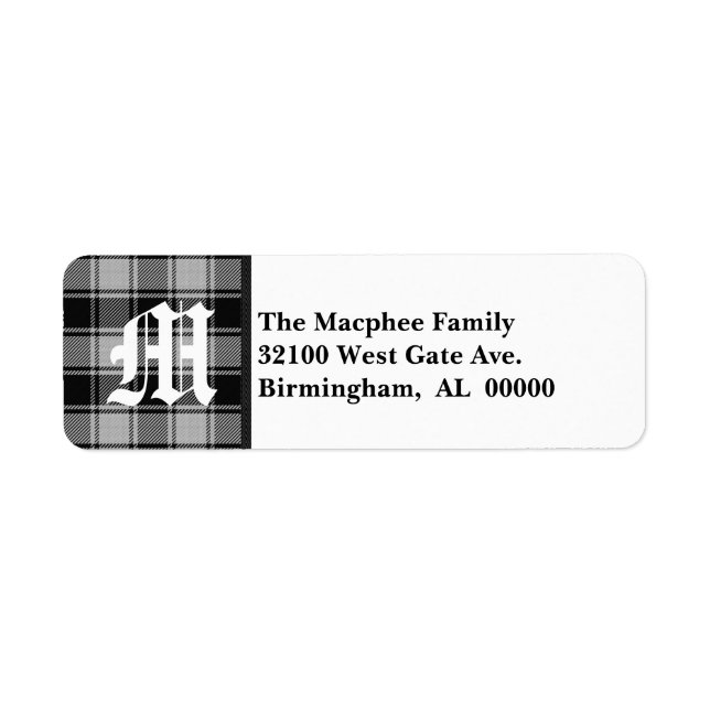 Traditional Macphee Tartan Plaid Monogram Return Address Label (Front)