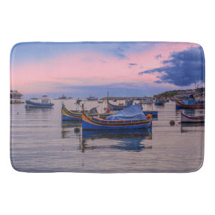 Traditional Maltese boats in Marsaxlokk Bath Mat