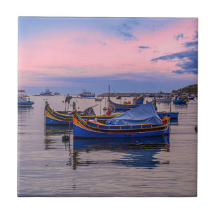Traditional Maltese boats in Marsaxlokk Ceramic Tile