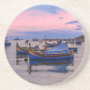 Traditional Maltese boats in Marsaxlokk Coaster