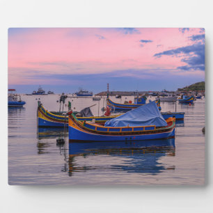 Traditional Maltese boats in Marsaxlokk Plaque