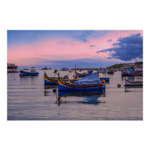 Traditional Maltese boats in Marsaxlokk Poster