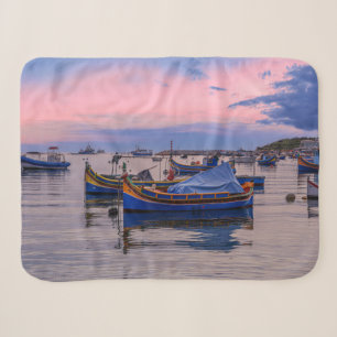 Traditional Maltese boats in Marsaxlokk Sherpa Blanket