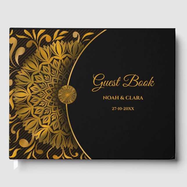 Traditional mandala classic elegant luxury wedding guest book (Front)