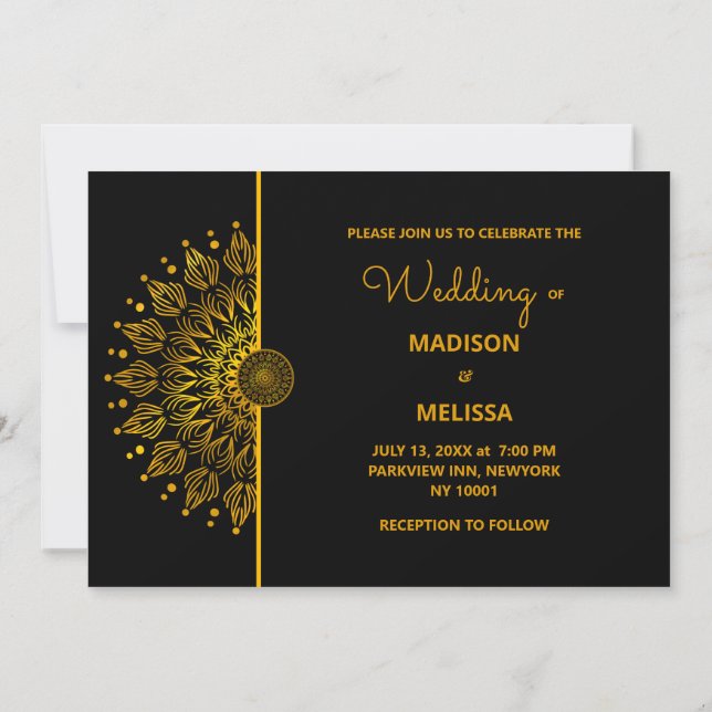 Traditional mandala classic elegant luxury wedding invitation (Back)