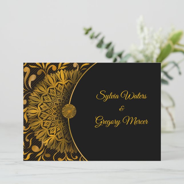 Traditional mandala classic elegant luxury wedding invitation (Standing Front)