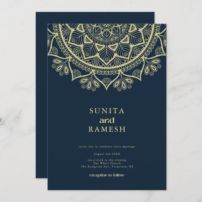 Traditional Mandala Ethnic Indian Wedding Invitation (Front/Back)