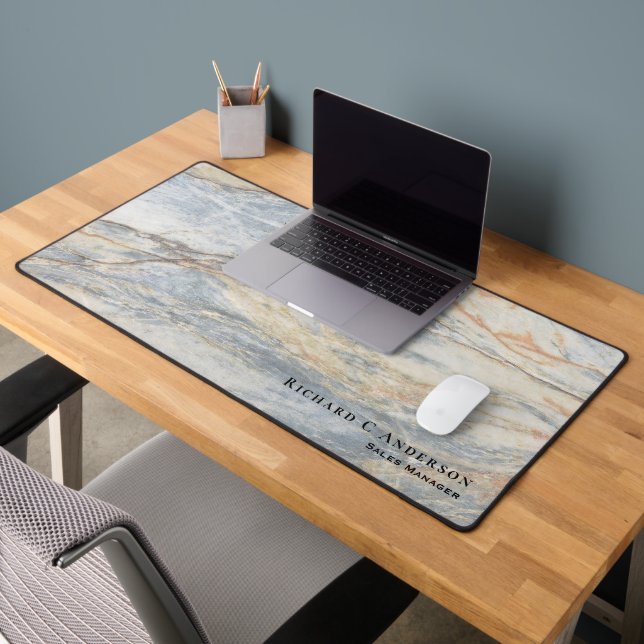 Traditional Marble Look with Name & Title Desk Mat (Office 2)
