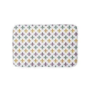 Traditional Mari Gras colored Fleur de Lis pattern Bath Mat