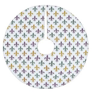 Traditional Mari Gras colored Fleur de Lis pattern Brushed Polyester Tree Skirt