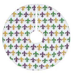 Traditional Mari Gras colored Fleur de Lis pattern Brushed Polyester Tree Skirt