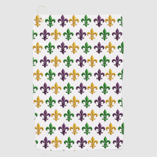 Traditional Mari Gras colored Fleur de Lis pattern Golf Towel