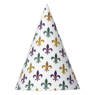 Traditional Mari Gras colored Fleur de Lis pattern Party Hat