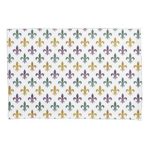 Traditional Mari Gras colored Fleur de Lis pattern Pillowcase