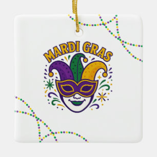 Traditional Mari Gras colored mask Ceramic Ornament