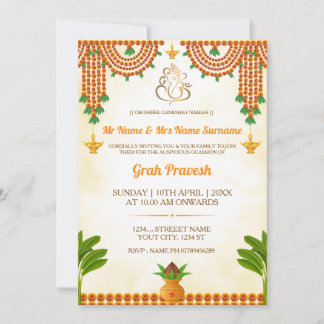 Traditional Marigold & Kalash Housewarming Invite