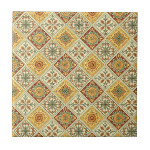 Traditional Mediterranean Majolica Floral Pattern Ceramic Tile